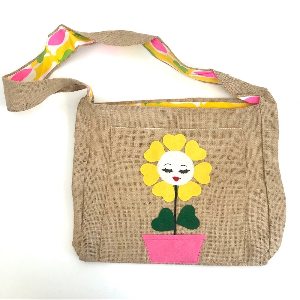 Vintage 1960’s flower mod purse daisy burlap bag handbag tote deadstock